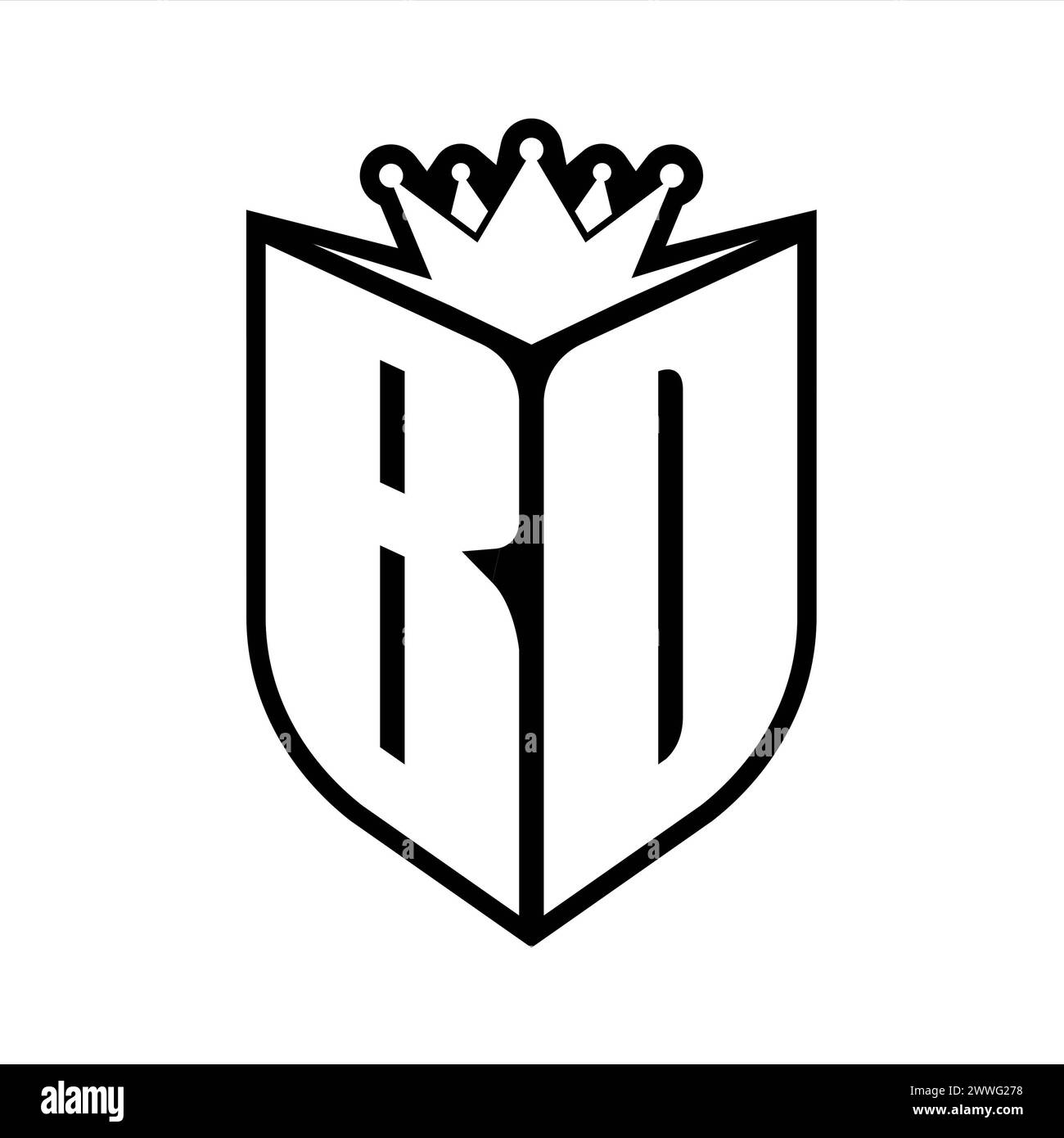 BD Letter bold monogram with shield shape and sharp crown inside shield black and white color design template Stock Photo