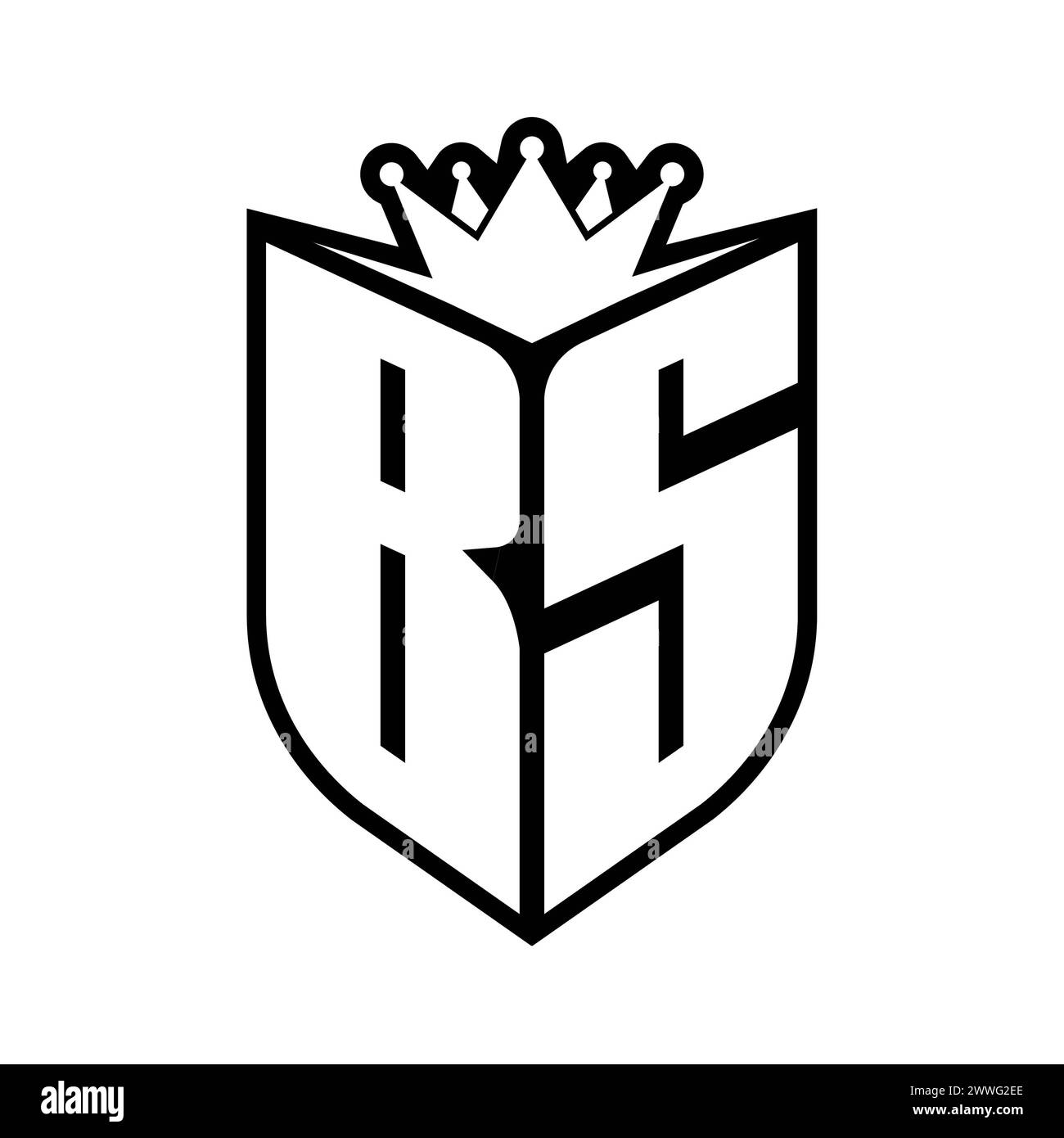 BS Letter bold monogram with shield shape and sharp crown inside shield ...