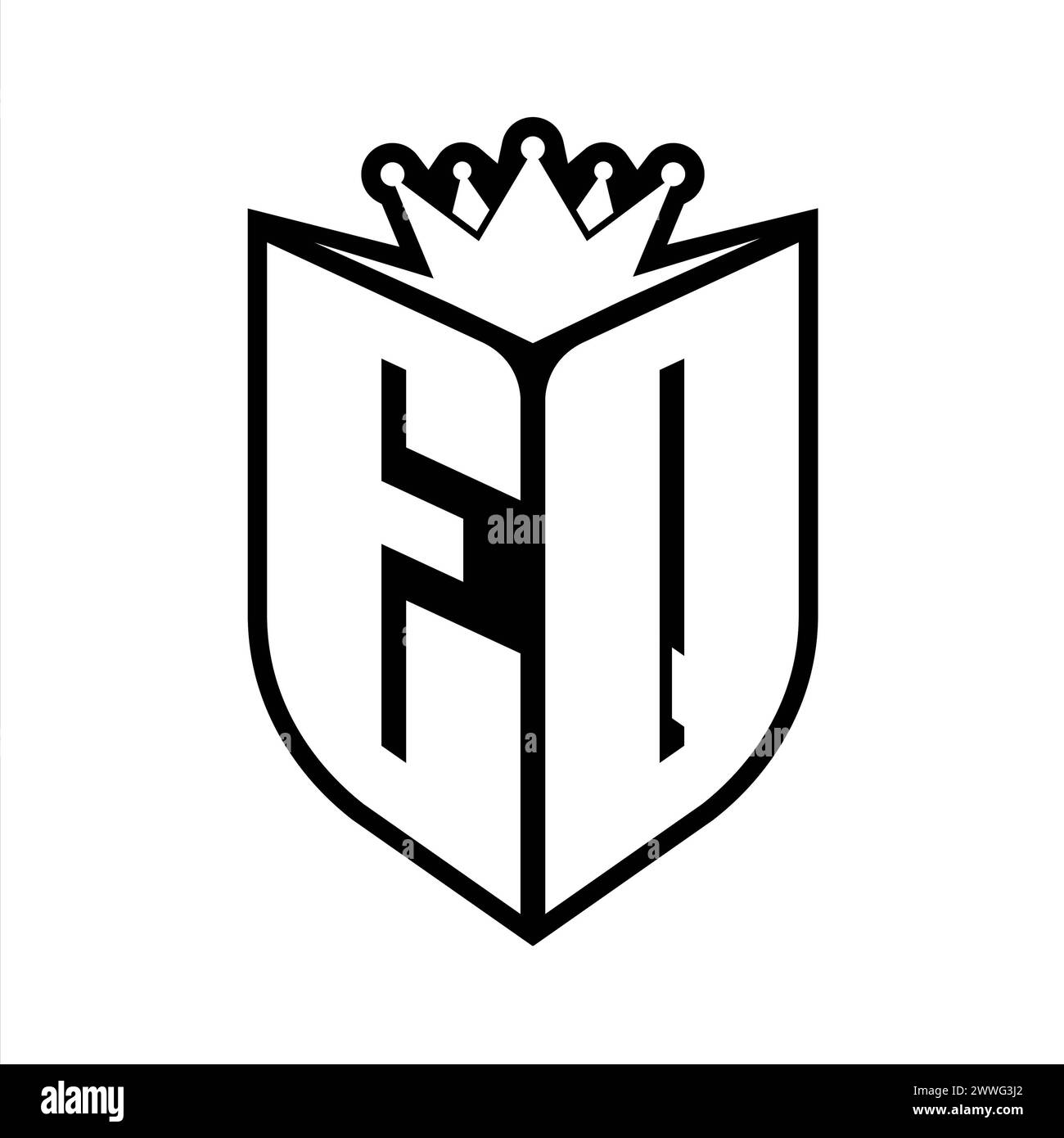 EQ Letter bold monogram with shield shape and sharp crown inside shield ...
