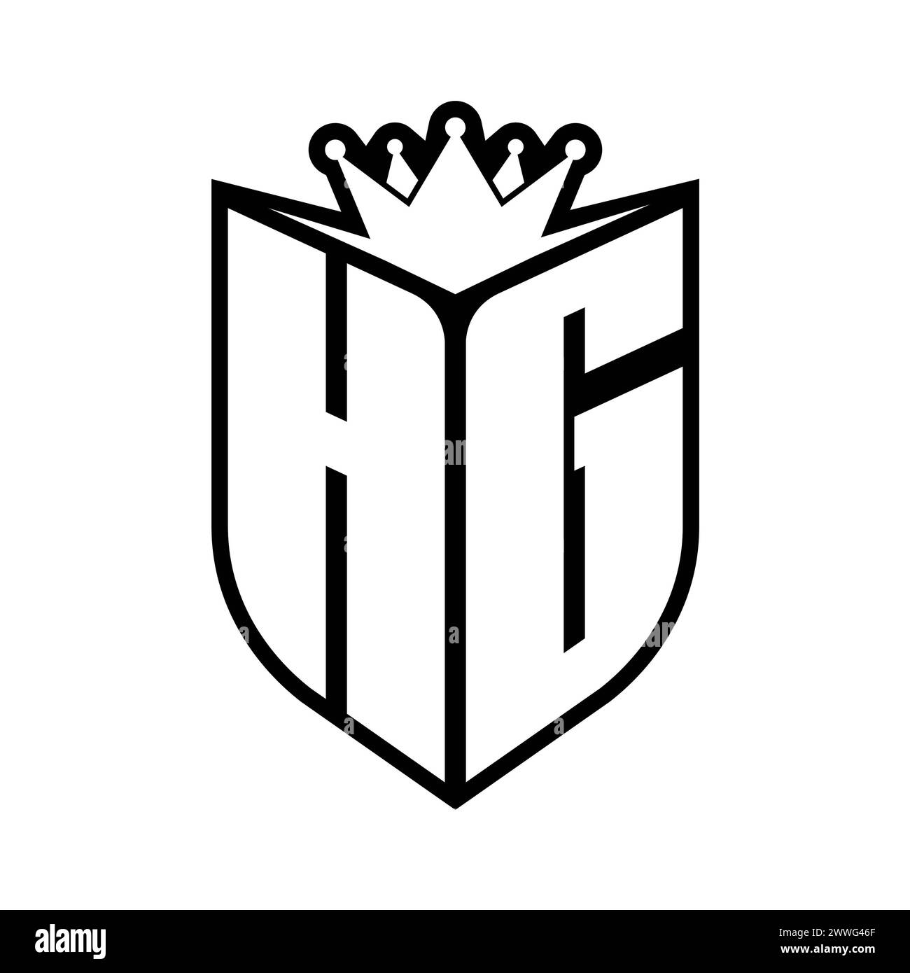 HG Letter bold monogram with shield shape and sharp crown inside shield ...