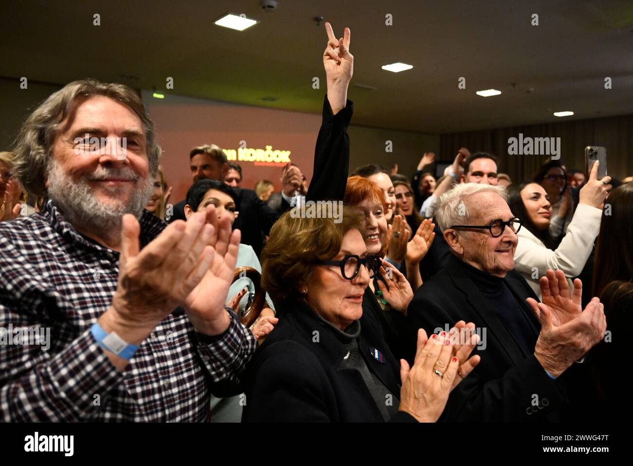 Bratislava, Slovakia. 24th Mar, 2024. People in election headquarters