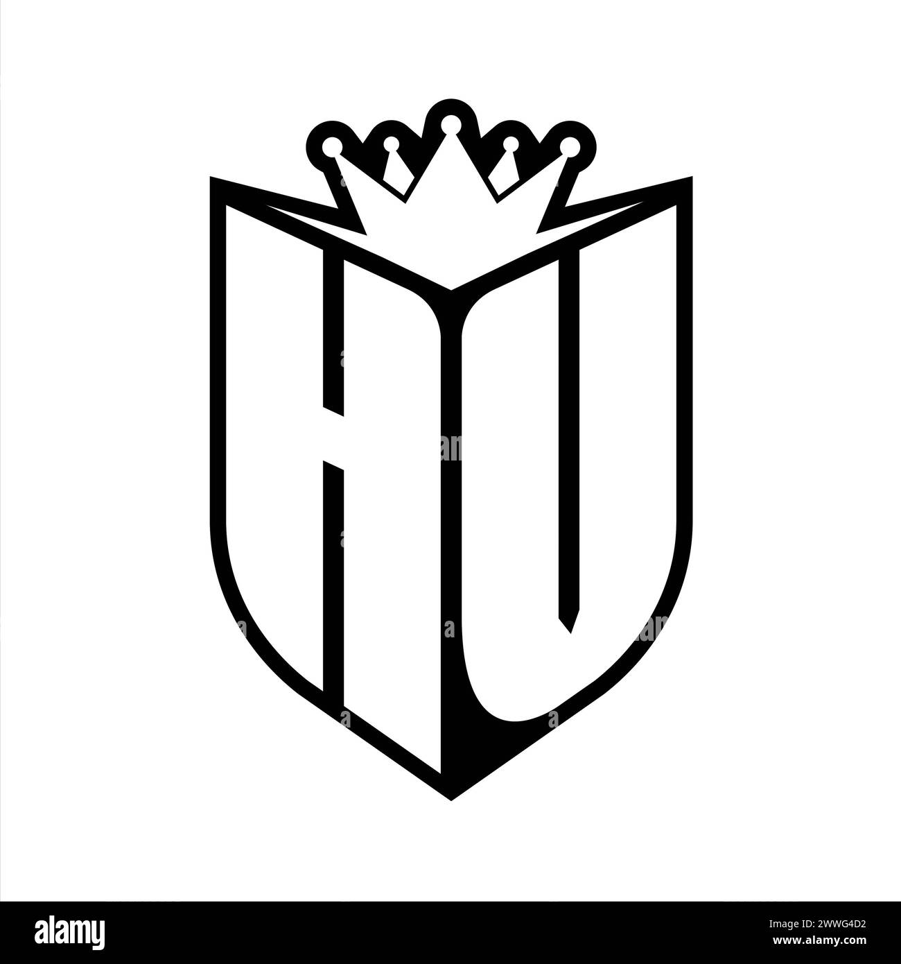 HV Letter bold monogram with shield shape and sharp crown inside shield ...
