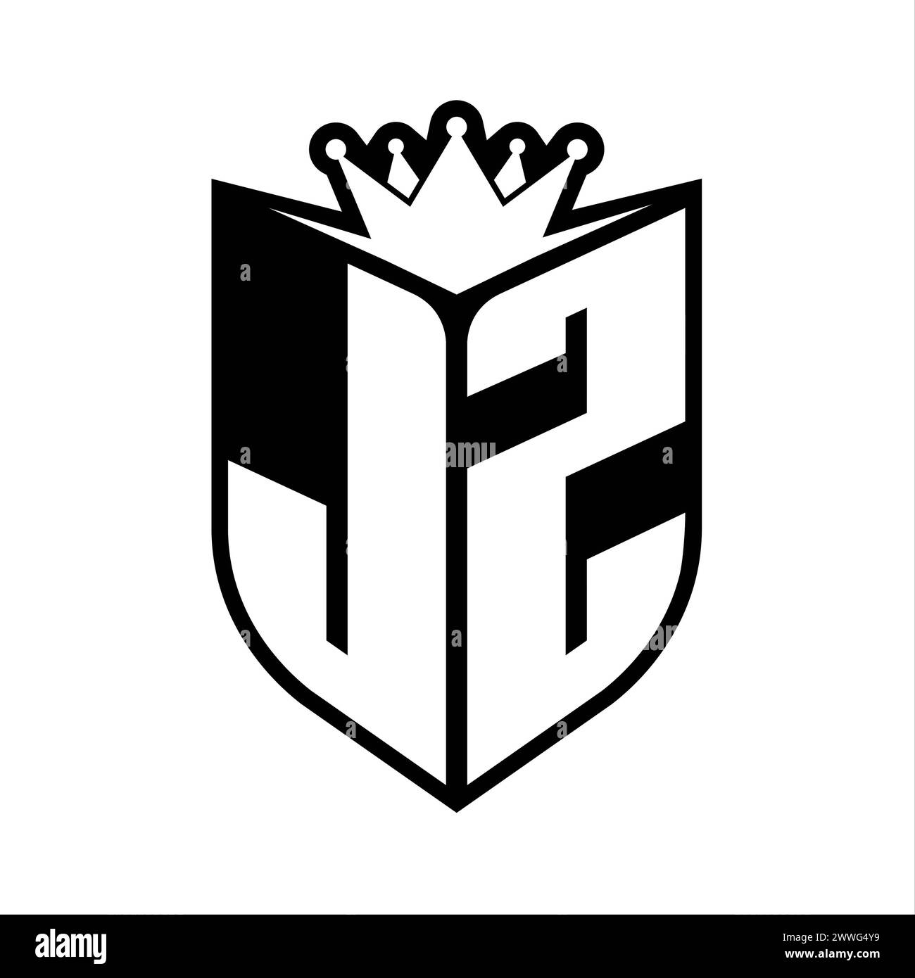 JZ Letter bold monogram with shield shape and sharp crown inside shield ...