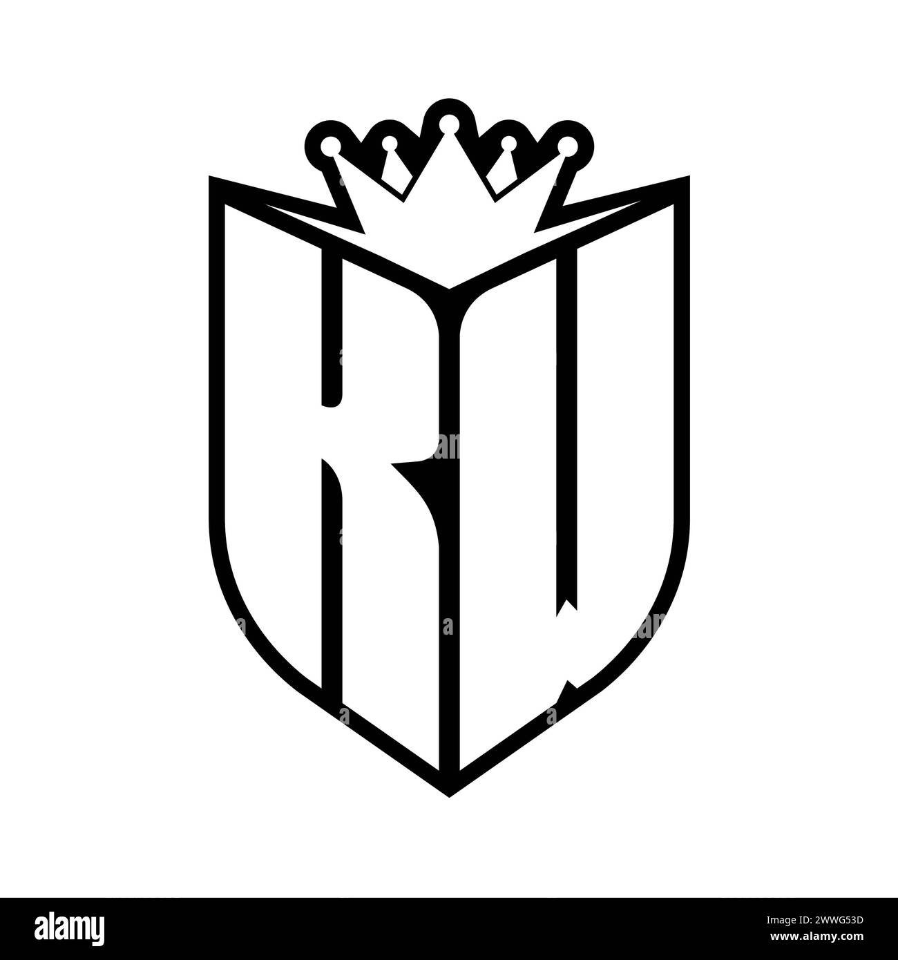 KW Letter bold monogram with shield shape and sharp crown inside shield ...