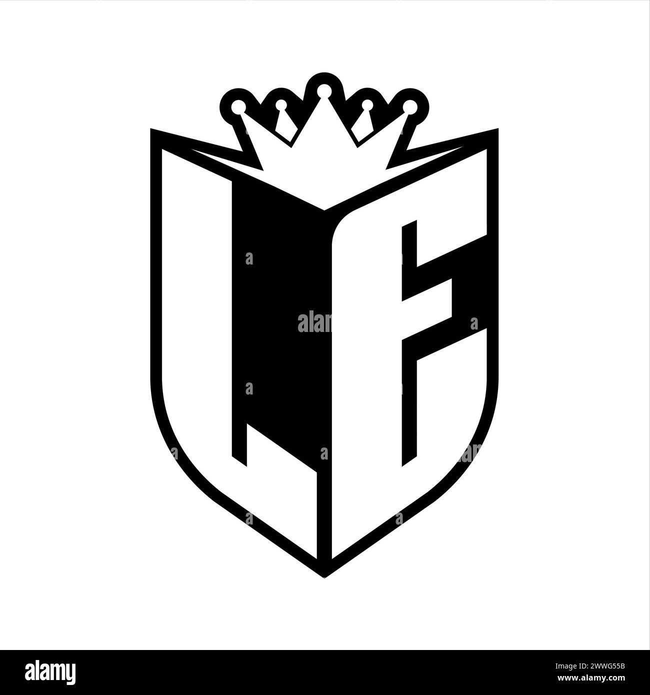 LE Letter bold monogram with shield shape and sharp crown inside shield ...