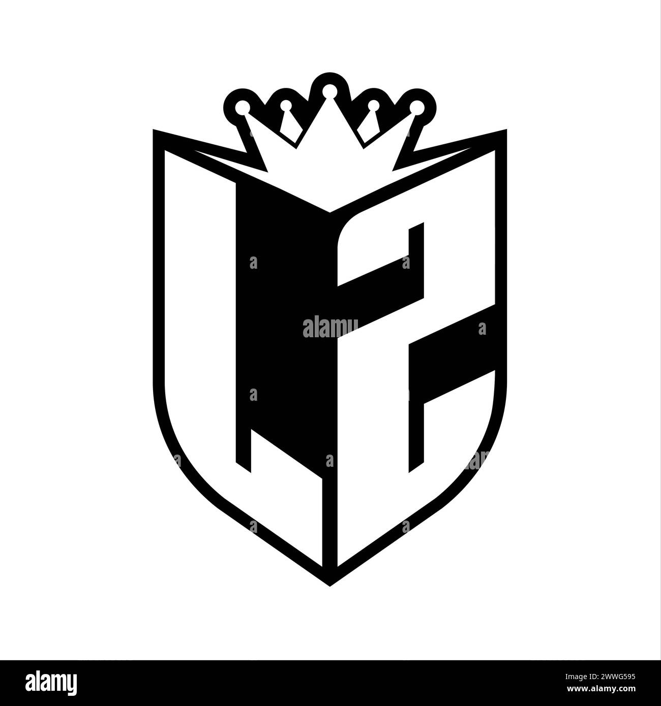 LZ Letter bold monogram with shield shape and sharp crown inside shield ...