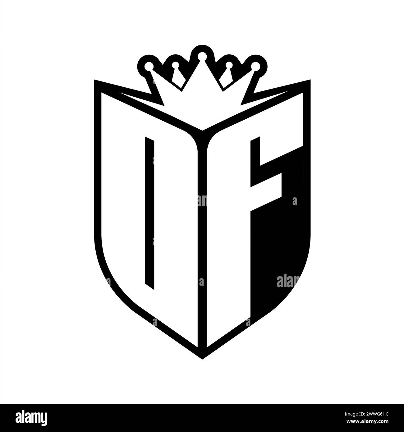 OF Letter bold monogram with shield shape and sharp crown inside shield ...