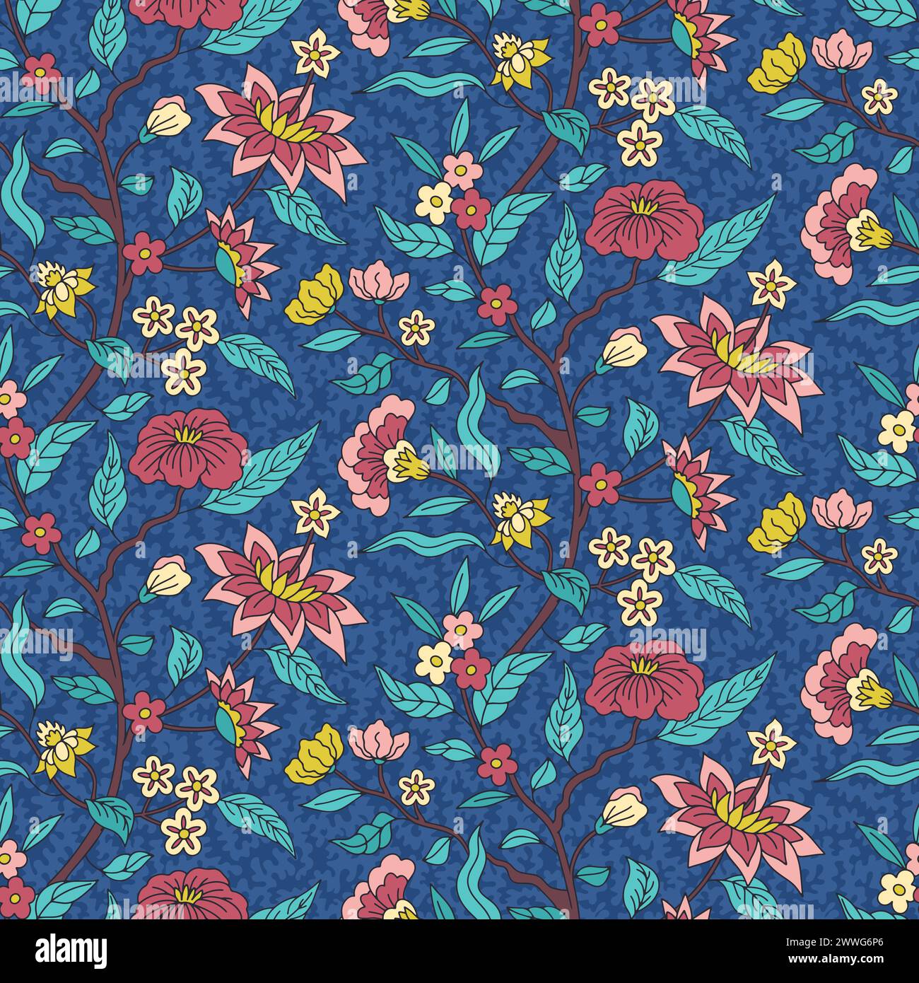 Floral seamless pattern with indian trailing flowers motifs Stock Vector