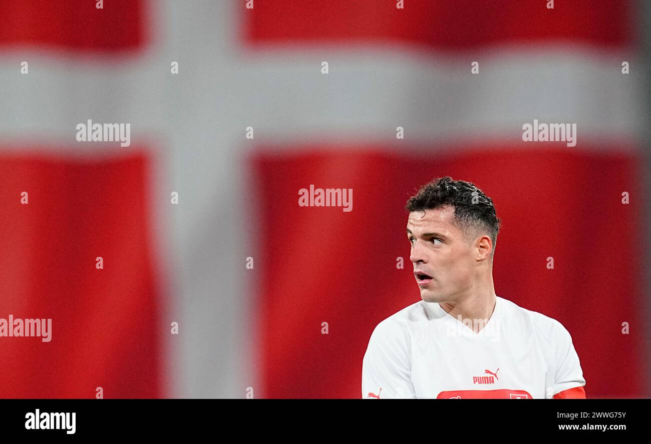 Parken, Copenhagen, Denmark. 23rd Mar, 2024. Granit Xhaka (Switzerland) looks on during a UEFA Friendly game, Denmark versus Switzerland, at Parken, Copenhagen, Denmark. Ulrik Pedersen/CSM/Alamy Live News Stock Photo