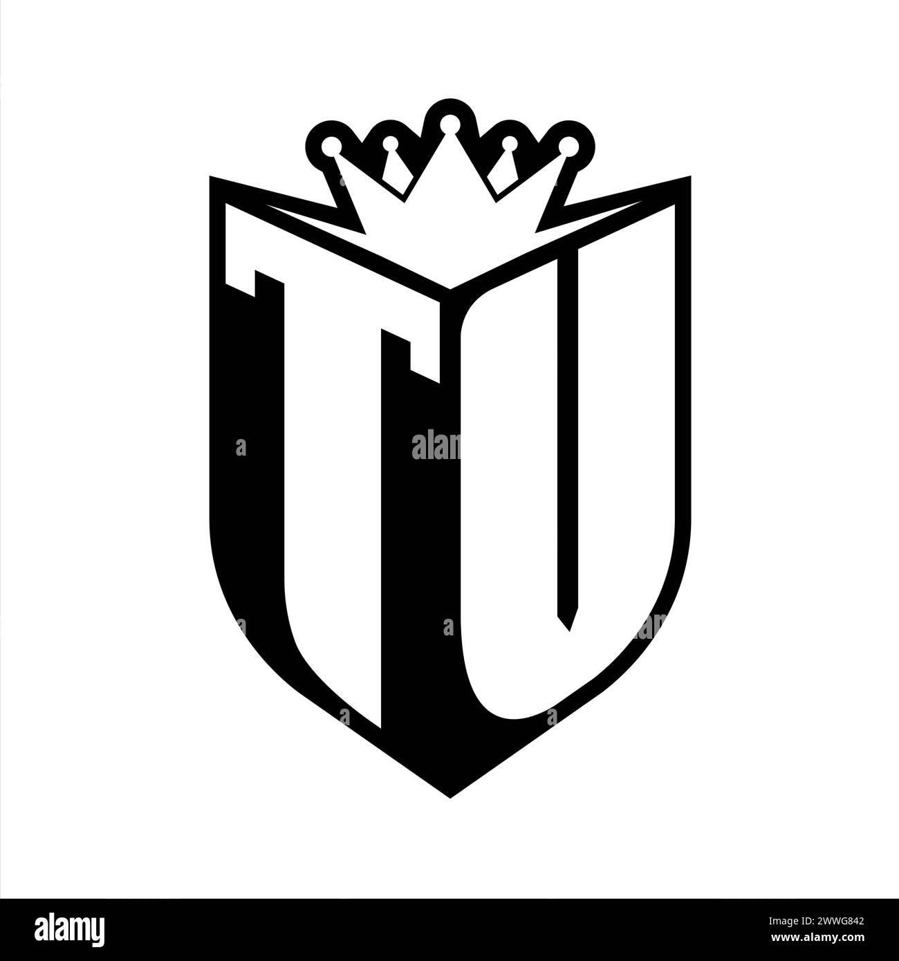 TV Letter bold monogram with shield shape and sharp crown inside shield ...