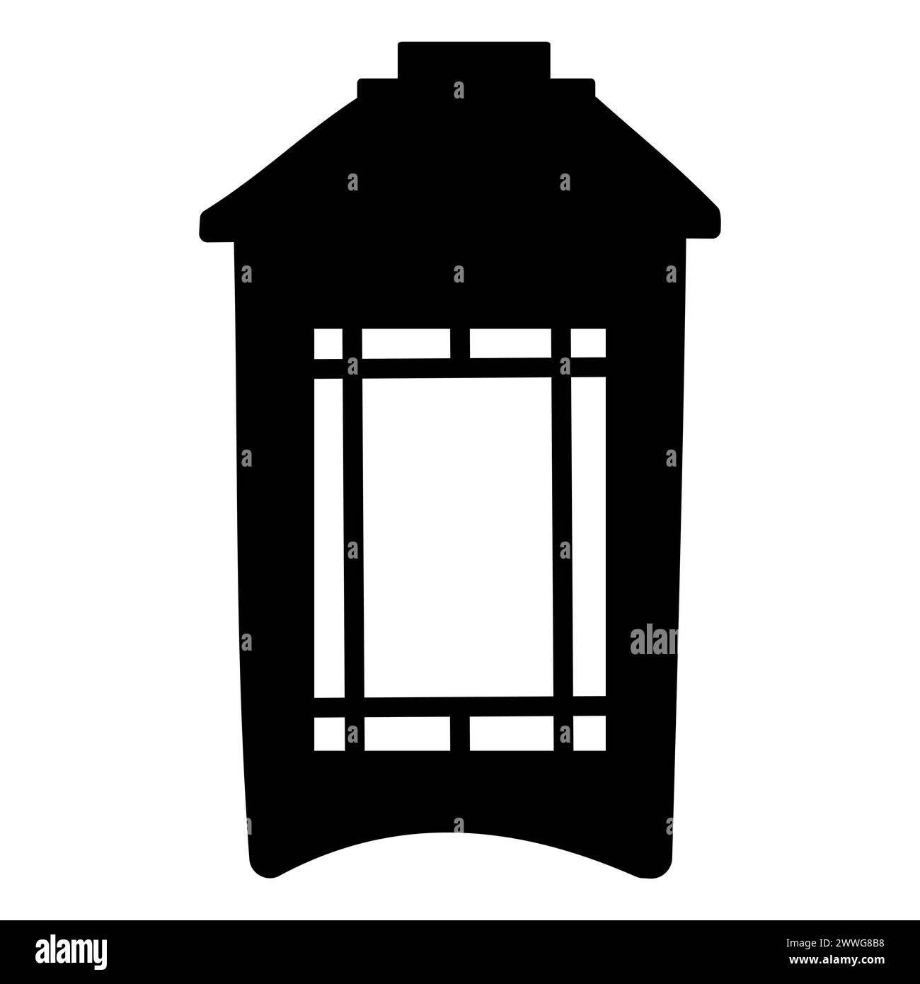 Chinese traditional wooden lamp. black, white, silhouette Asian icon. Festive street lighting. Hand drawn vector illustration. A simple symbol. Stock Vector