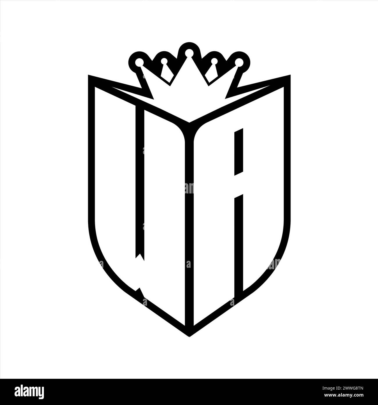 WA Letter bold monogram with shield shape and sharp crown inside shield ...