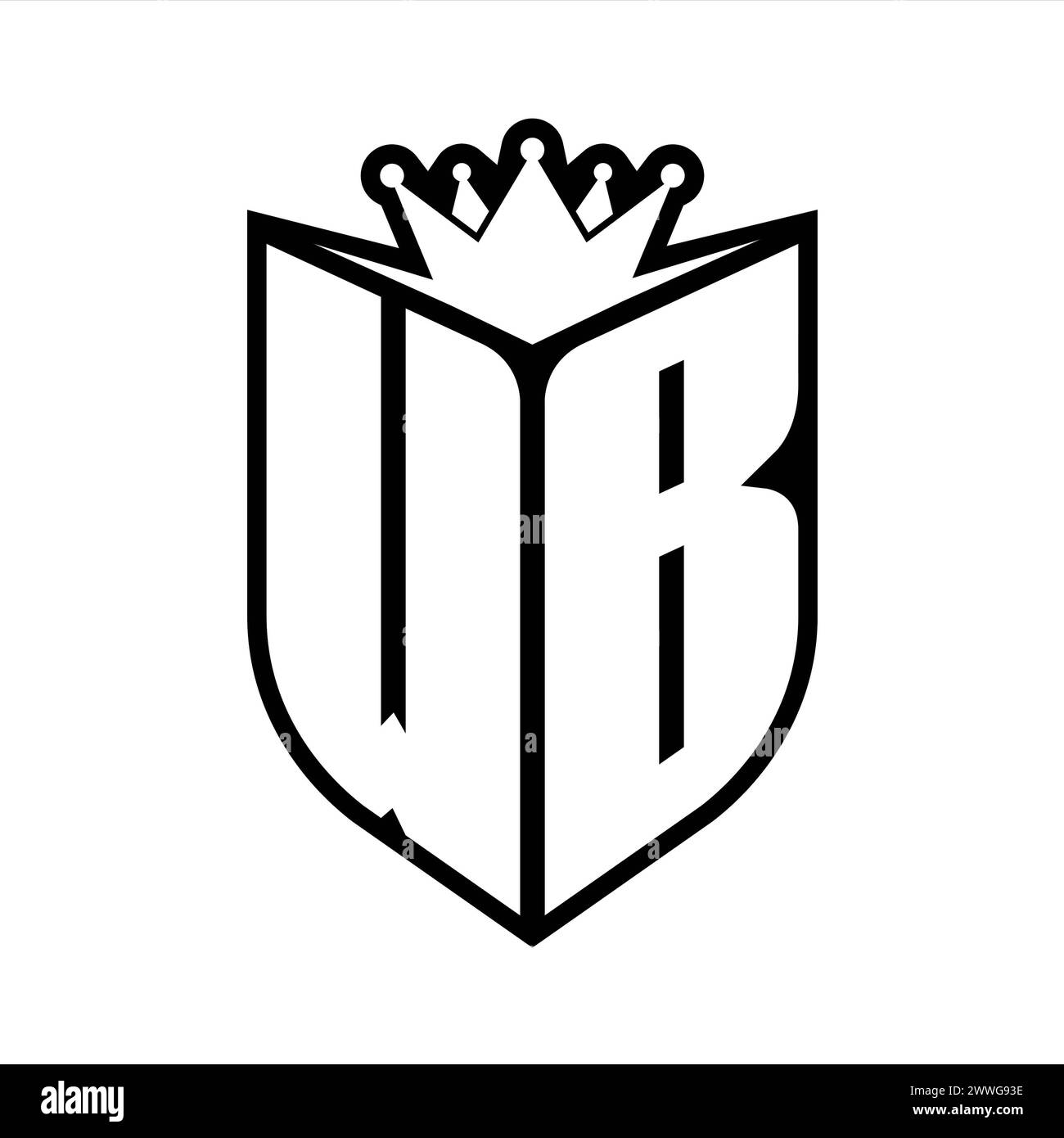 WB Letter bold monogram with shield shape and sharp crown inside shield ...