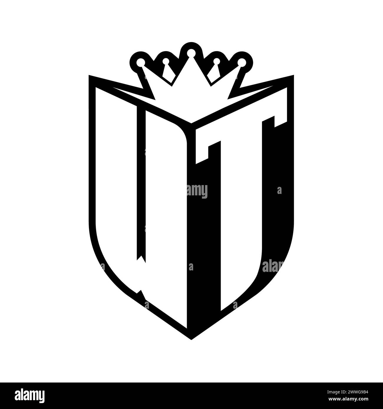 WT Letter bold monogram with shield shape and sharp crown inside shield ...