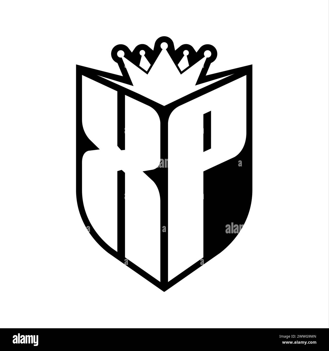 XP Letter bold monogram with shield shape and sharp crown inside shield ...