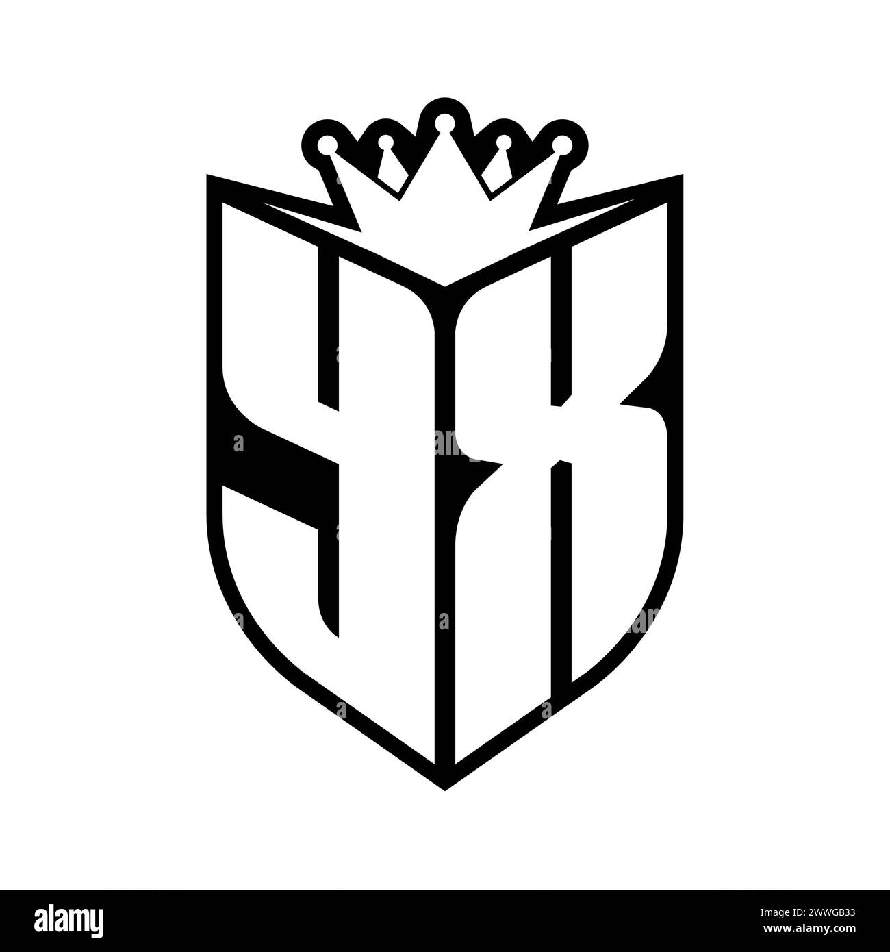 YX Letter bold monogram with shield shape and sharp crown inside shield ...
