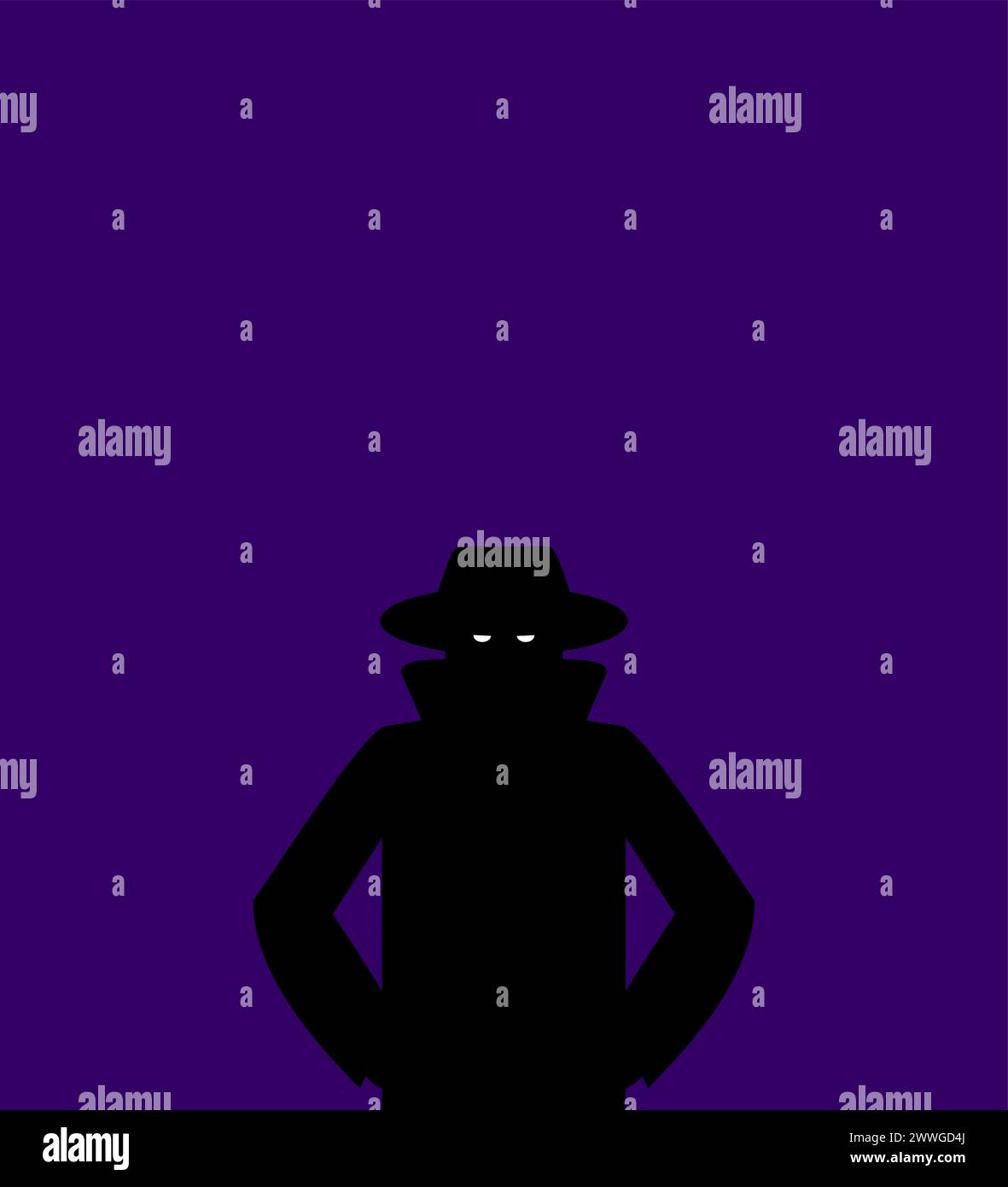 Spy in dark. secret agent in hat at dusk Stock Vector