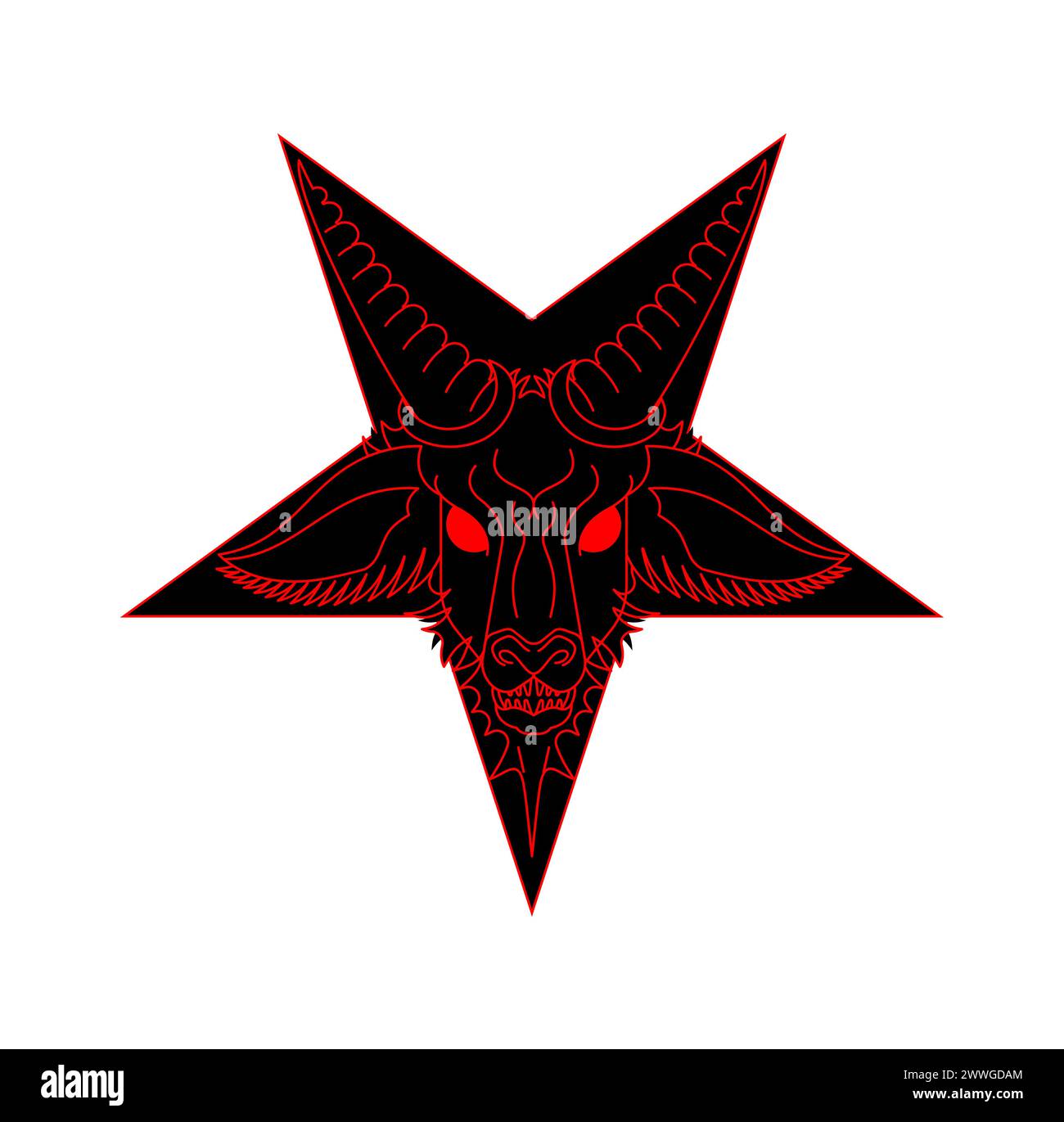 Satan sign. Goat head in pentagram. Baphomet symbol Stock Vector