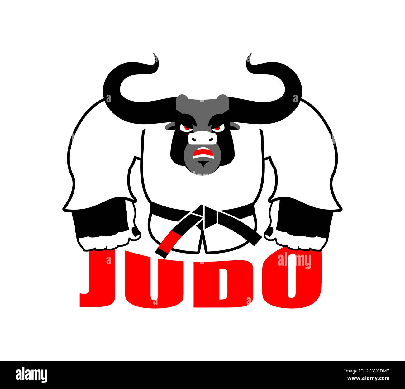 Bull In Judo Kimono Karate Buffalo Mascot Angry Sport Animal Stock bull-in-judo-kimono-karate-buffalo-mascot-angry-sport-animal-stock