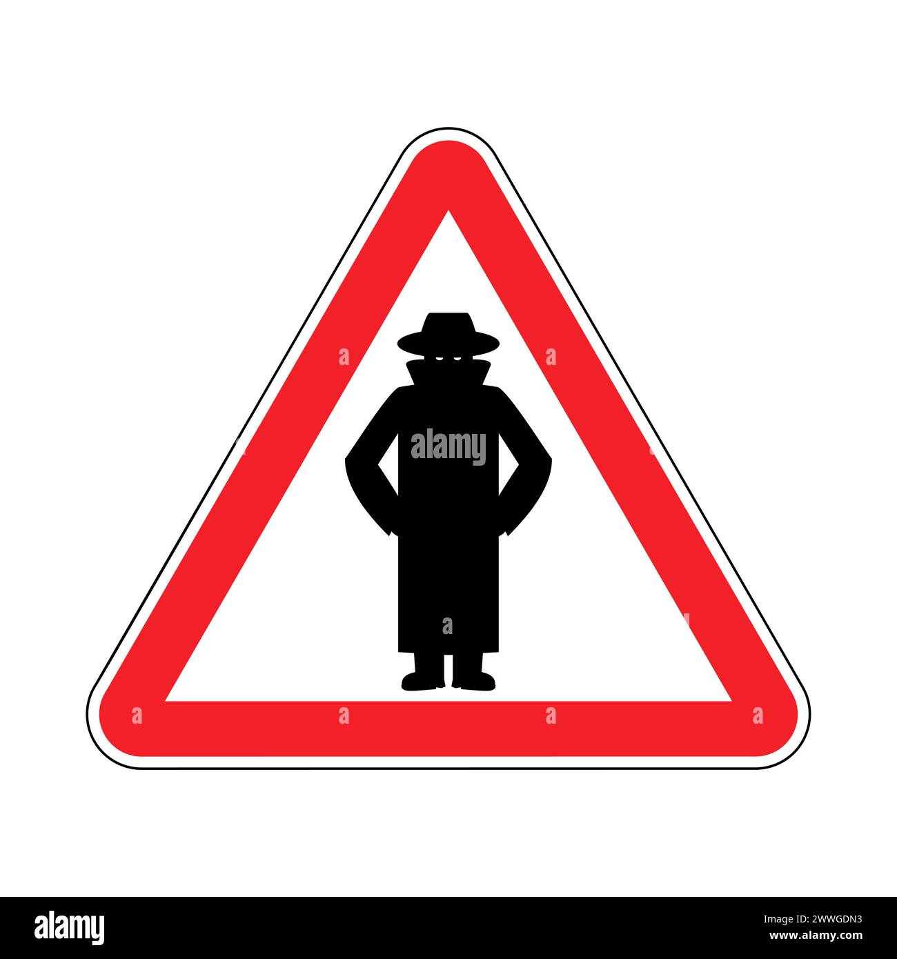 Attention spy. Caution secret agent! Triangular road sign Stock Vector