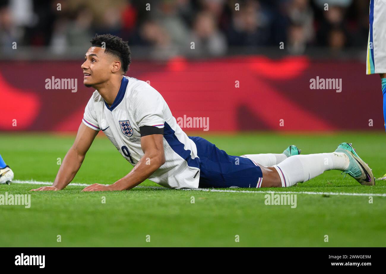 London, UK. 23 Mar 2024 - England v Brazil - International Friendly - Wembley Stadium. England's Ollie Watkins in action against Brazil.  Picture : Mark Pain / Alamy Live News Stock Photo