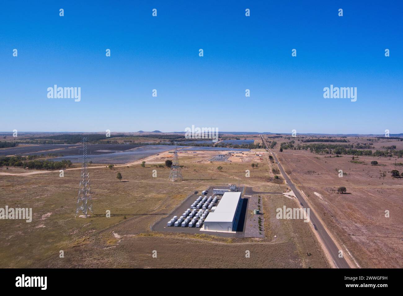 Aerial Wandoan South Battery Energy Storage System (BESS) Big Battery Western Downs Queensland Australia Stock Photo