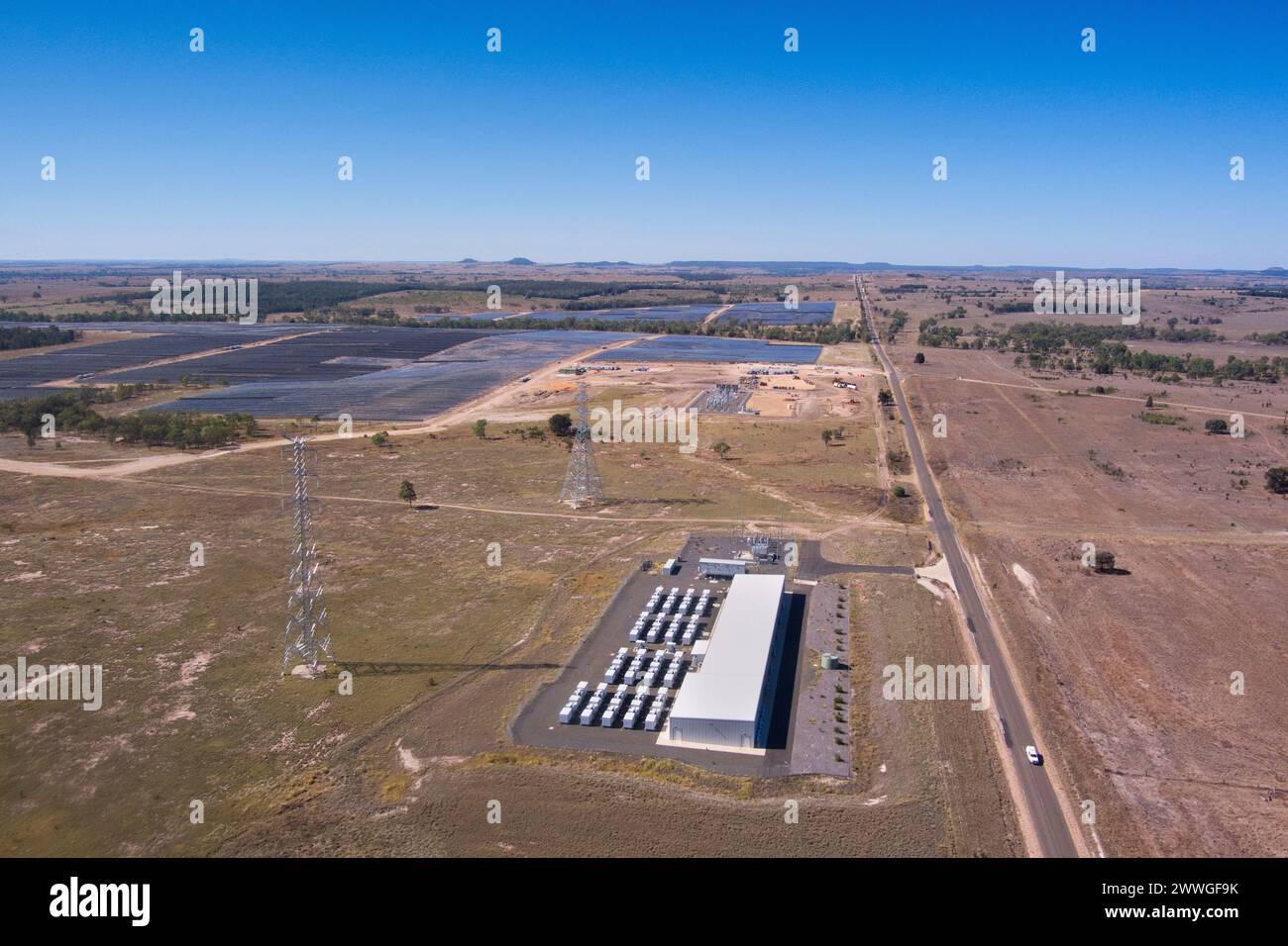 Aerial Wandoan South Battery Energy Storage System (BESS) Big Battery Western Downs Queensland Australia Stock Photo