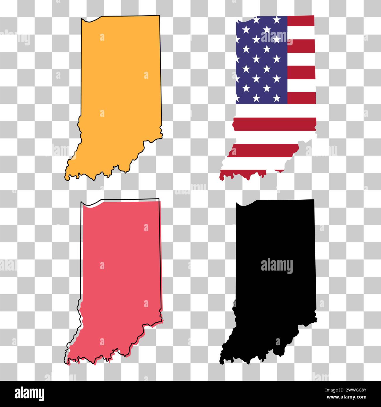 Set of Indiana map, united states of america. Flat concept icon vector ...