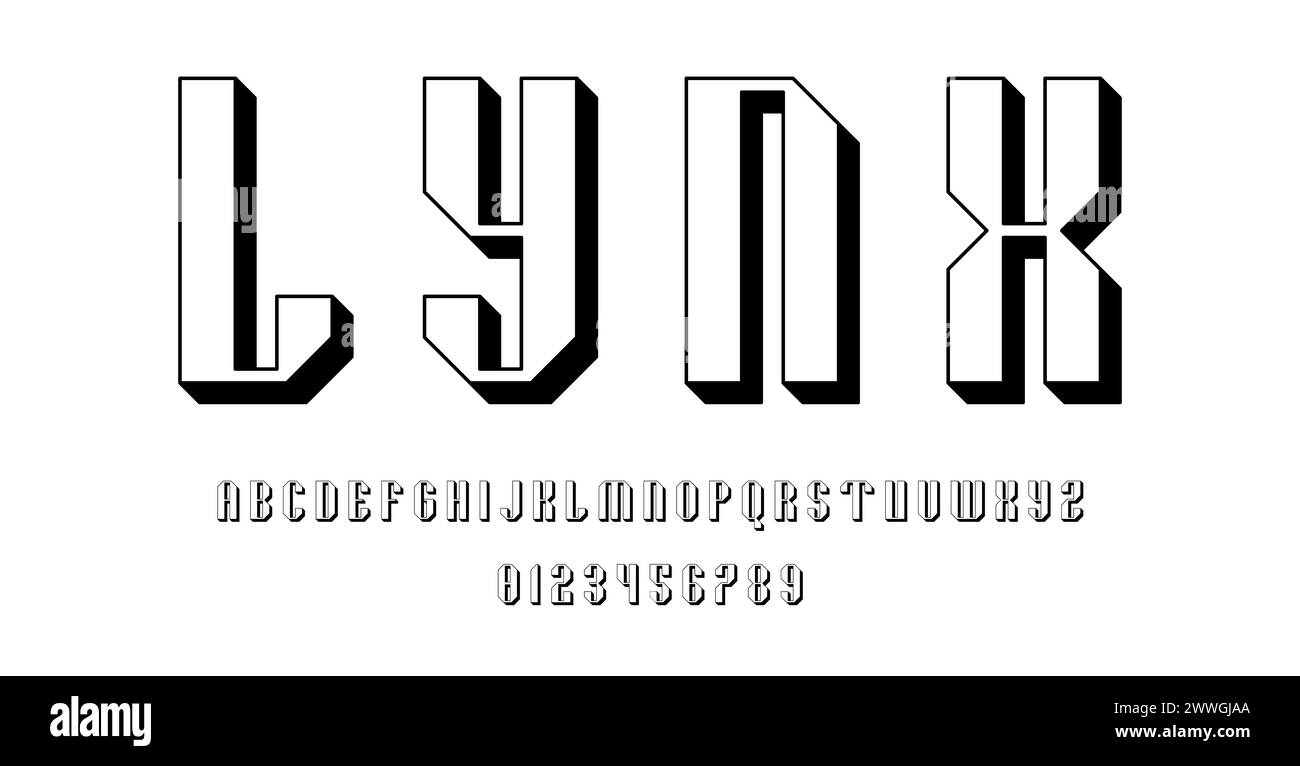 Set of alphabets font letters and numbers modern abstract outline 3D concept design with lines vector illustration Stock Vector
