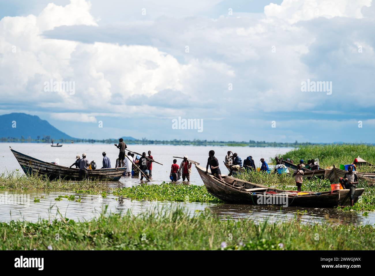 A view of a fishing community on the shores of Lake Chilwa in the Machinga district of Malawi. Trocaire and its local groups are helping locals patrol Lake Chilwa to ensure there is no illegal fishing. In 2015, the lake completely dried out because of climate change, which led to the loss of most species of fish, putting more pressure on another vital food source. Picture date: Tuesday March 5, 2024. Stock Photo