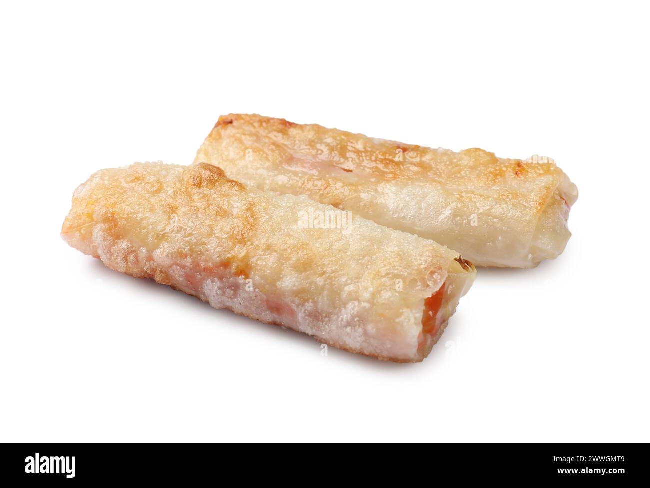 Delicious fried spring rolls isolated on white Stock Photo