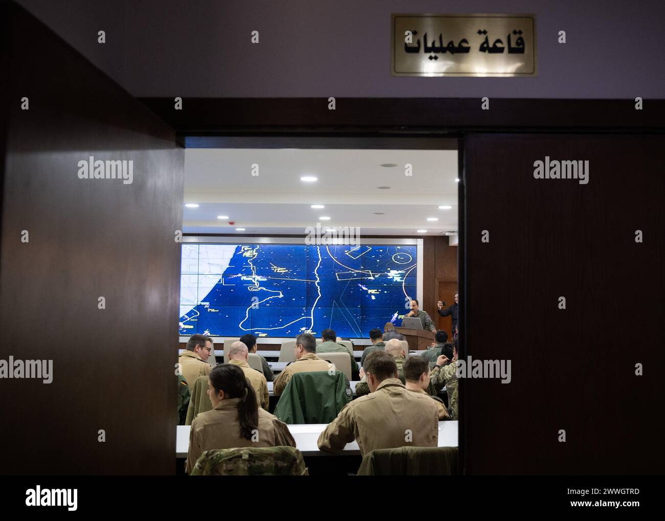 Amman, Jordan. 24th Mar, 2024. Pilots from different nations gather at an airbase in Jordan for a briefing before taking off for the Gaza Strip. The German Armed Forces drop aid supplies over the Gaza Strip. Credit: Boris Roessler/dpa/Alamy Live News Stock Photo