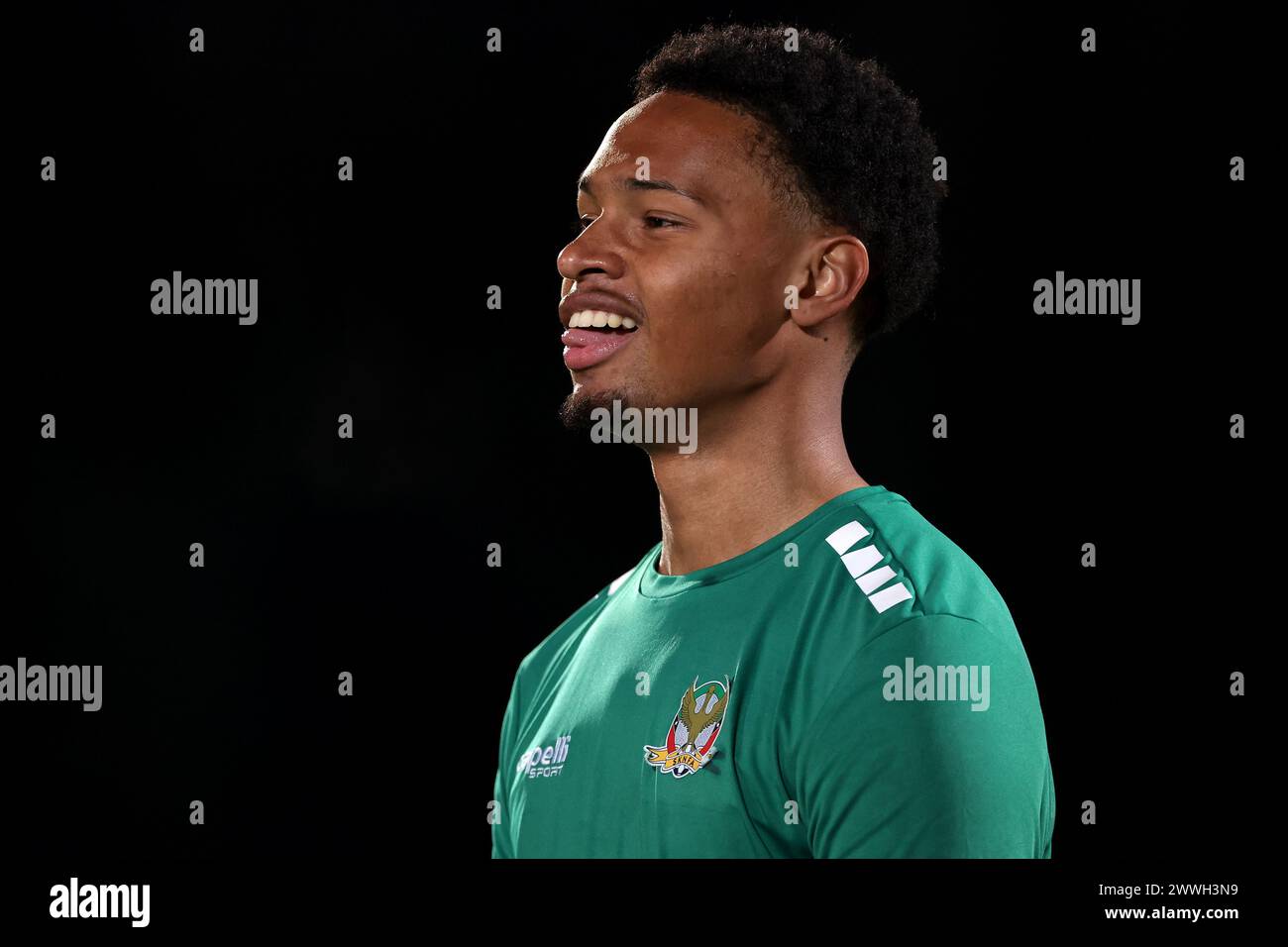 Serravalle, Italy. 20th Mar, 2024. Diego Edwards of St. Kitts and Nevis reacts during the warm up prior to the International Friendly match at San Marino Stadium, Serravalle. Picture credit should read: Jonathan Moscrop/Sportimage Credit: Sportimage Ltd/Alamy Live News Stock Photo