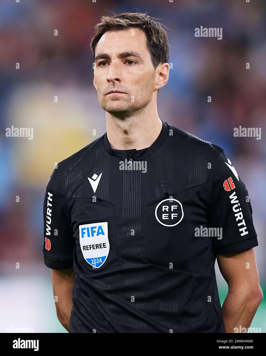 Bilbao, Spain. 23 March, 2024. Referee Ricardo de Burgos Bengoetxea looks on during the Friendly Match Pais Vasco v Uruguay at Estadio de San Mames on March 23, 2024 in Bilbao, Spain. Credit: Cesar Ortiz Gonzalez/Alamy Live News Stock Photo