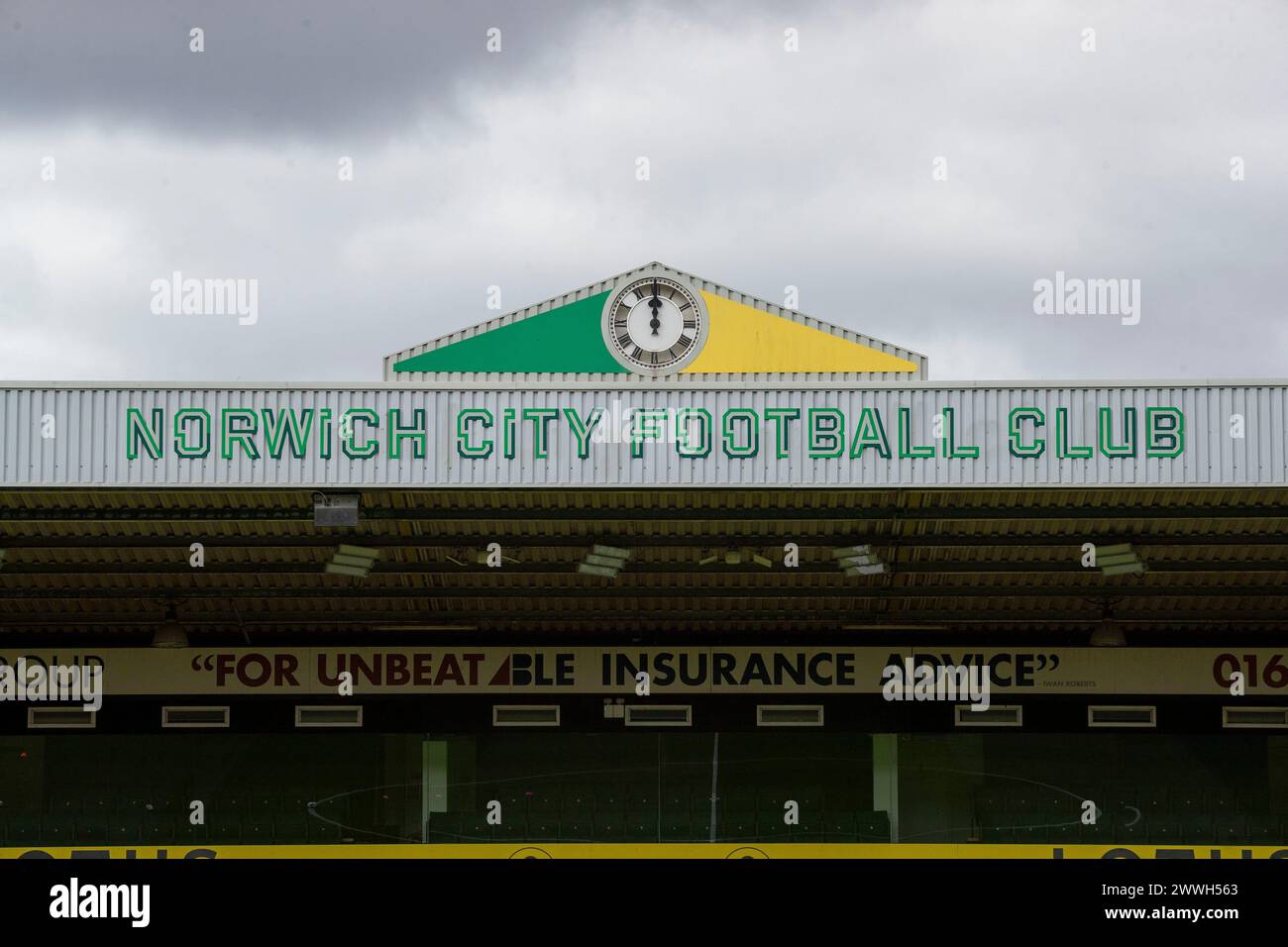 Norwich on Sunday 24th March 2024. A general view of the Norwich City FC logo before the FA Women's National League Division One match between Norwich City Women and Queens Park Rangers at Carrow Road, Norwich on Sunday 24th March 2024. (Photo: David Watts | MI News) Credit: MI News & Sport /Alamy Live News Stock Photo