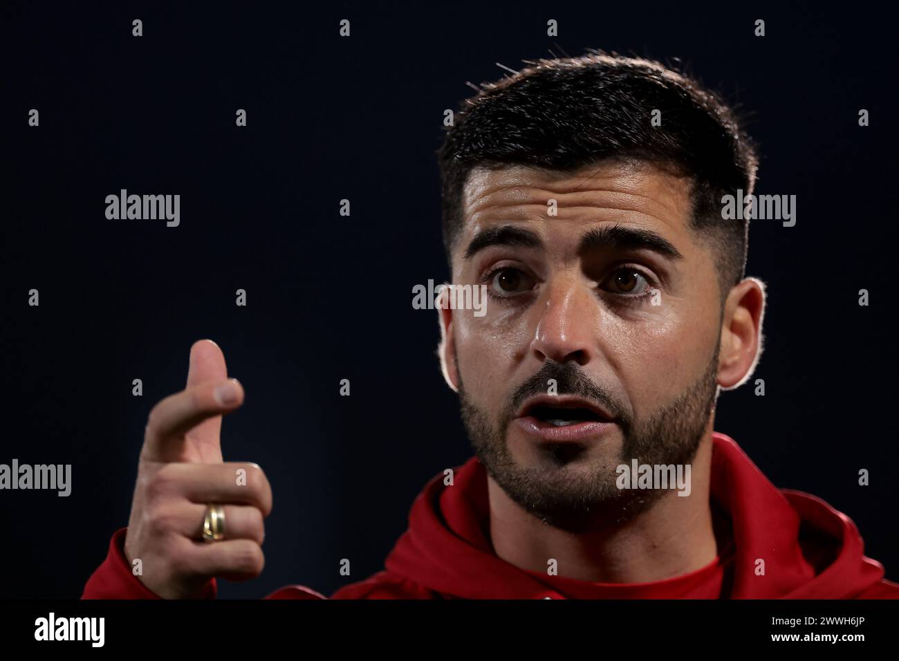 Serravalle, Italy. 20th Mar, 2024. Jose Carlos 'Melli' Garcia Saucedo St. Kitts and Nevis Fitness Coach reacts during the warm up prior to the International Friendly match at San Marino Stadium, Serravalle. Picture credit should read: Jonathan Moscrop/Sportimage Credit: Sportimage Ltd/Alamy Live News Stock Photo