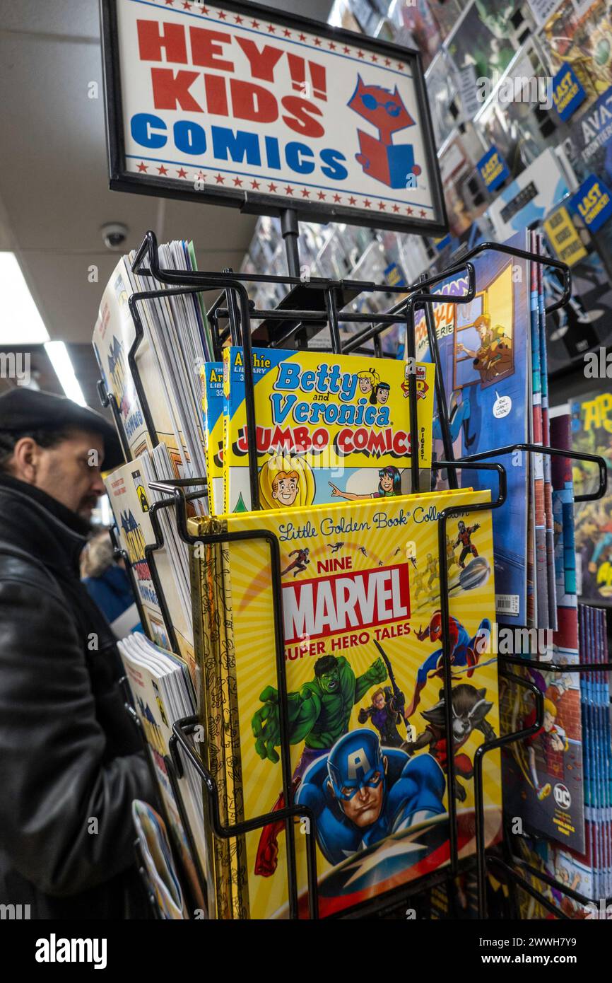 The Midtown Comics in Times Square has a huge selection of books, graphic novels, action figures and collectibles, New York City, USA  2024 Stock Photo
