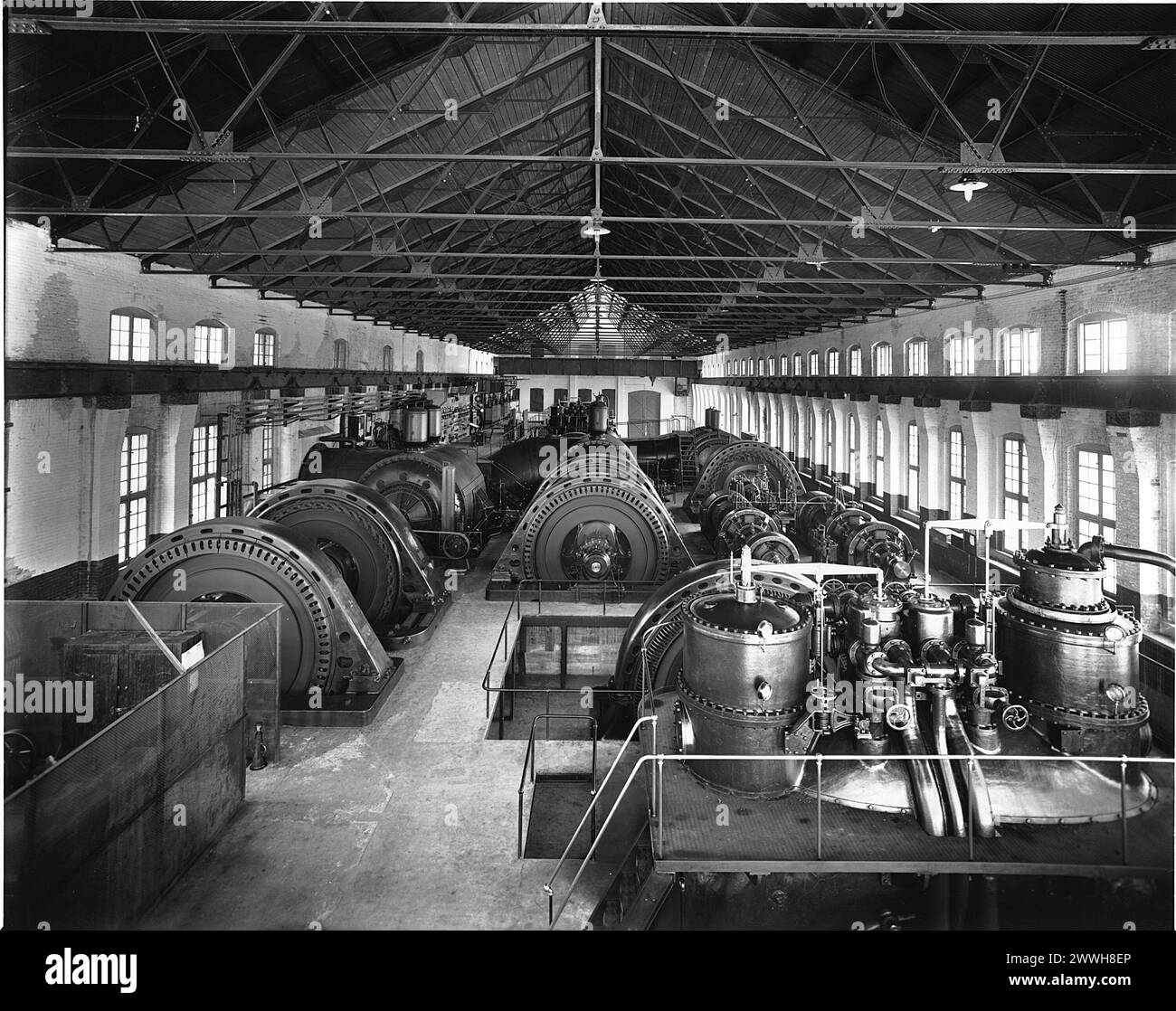 Interior of the power plant, Shawinigan Power Company, Shawinigan, QC, circa 1909.  Vintage  Canada Photography.   Photo Credits: Wm. Notman & Son Stock Photo