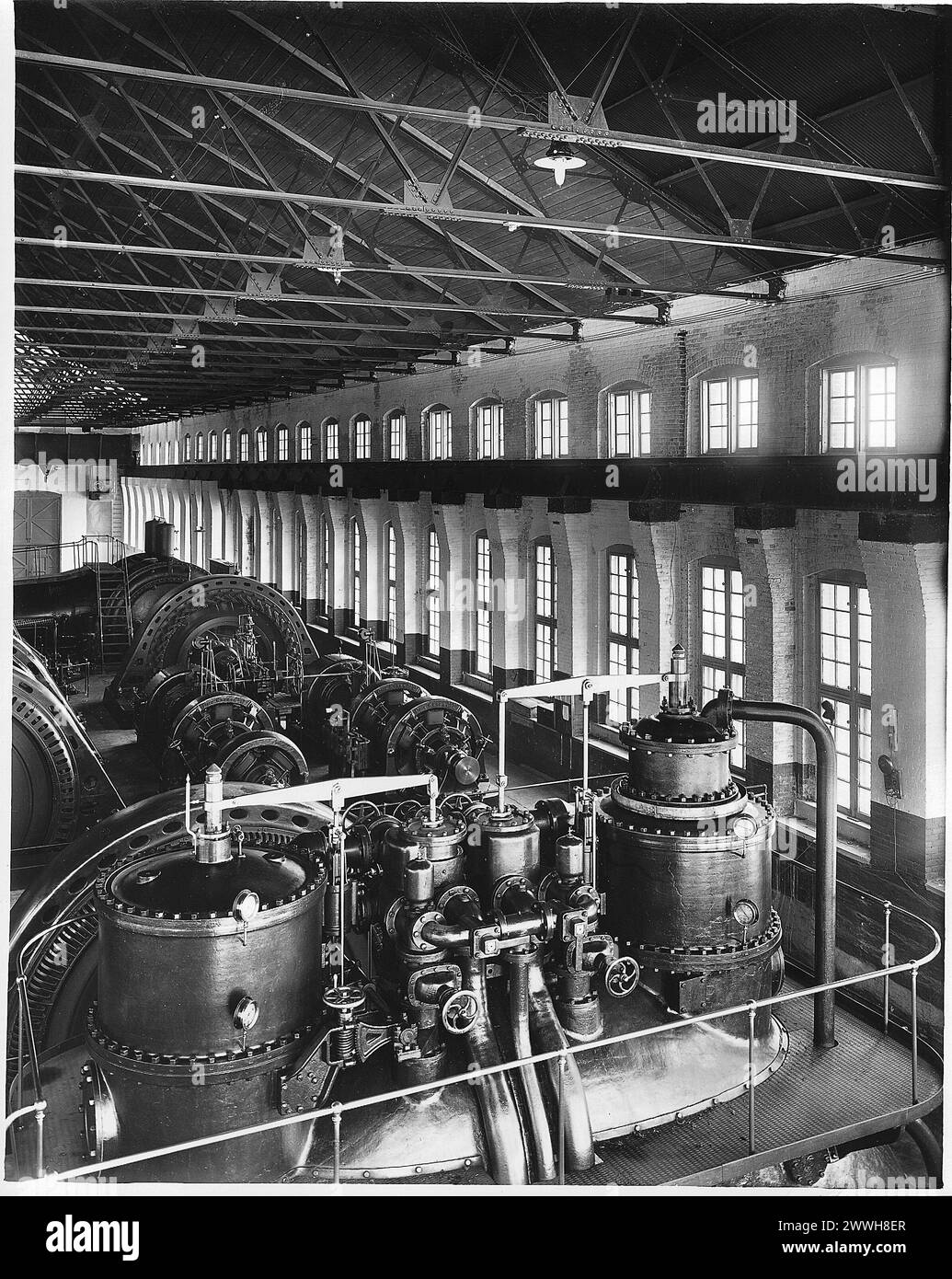 Interior of the power plant, Shawinigan Power Company, Shawinigan, QC, circa 1909.  Vintage  Canada Photography.   Photo Credits: Wm. Notman & Son Stock Photo