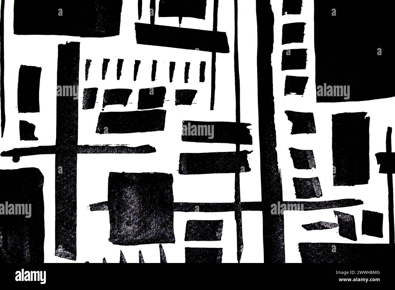 A Abstract black and white brush strokes painted on white paper ...