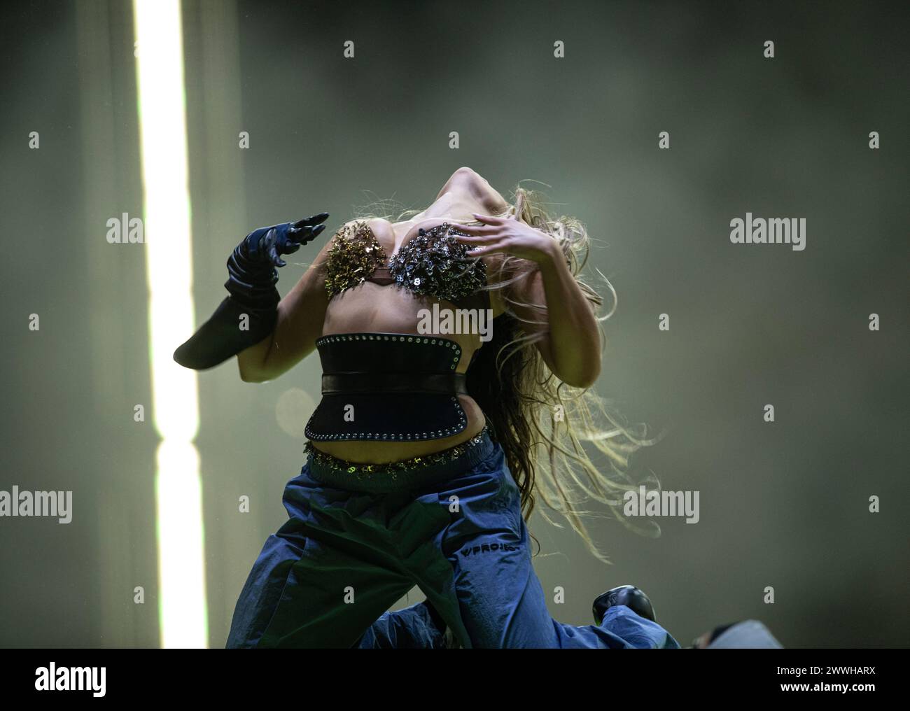 Tate McRae performing live at the 2024 BRIT awards ceremony, O2 Arena ...