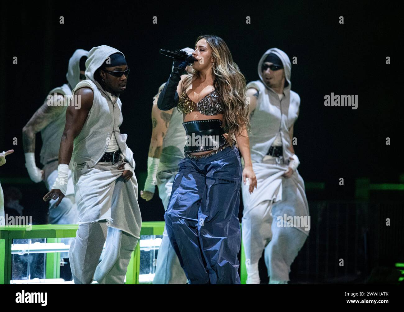 Tate McRae performing live at the 2024 BRIT awards ceremony, O2 Arena ...