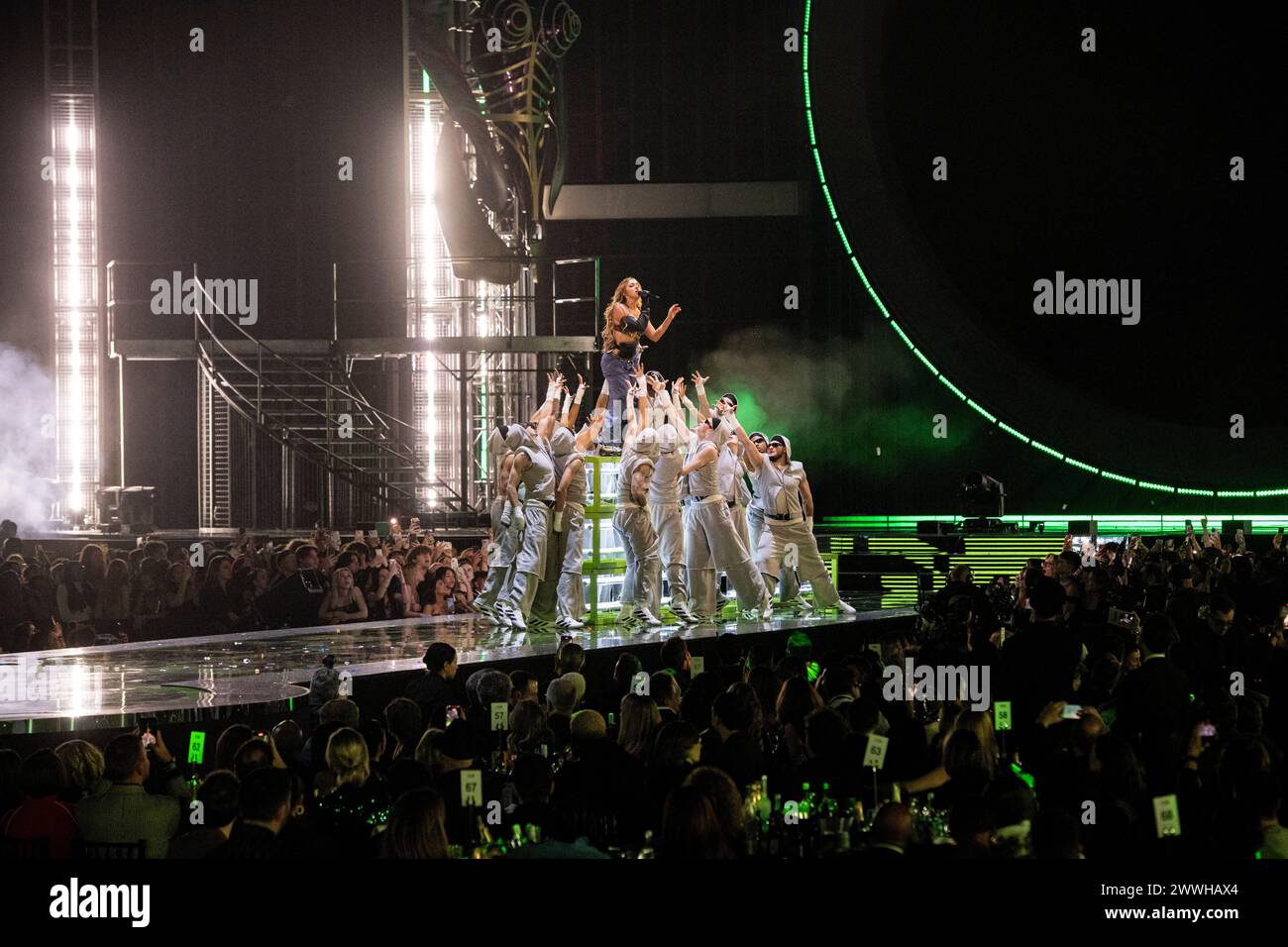 Tate McRae performing live at the 2024 BRIT awards ceremony, O2 Arena ...