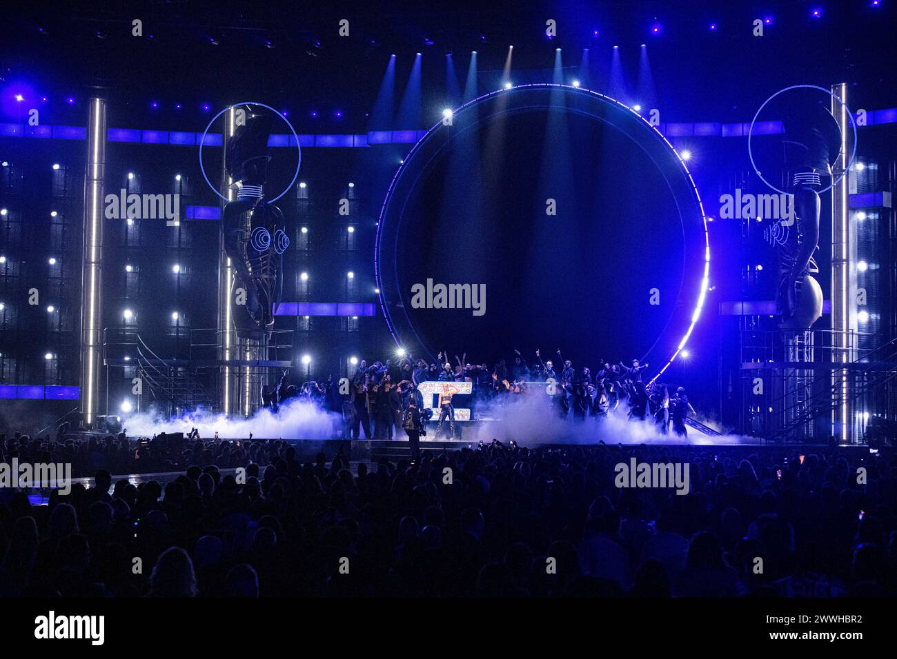 Becky Hill and Chase & Status performing live at the 2024 BRIT awards