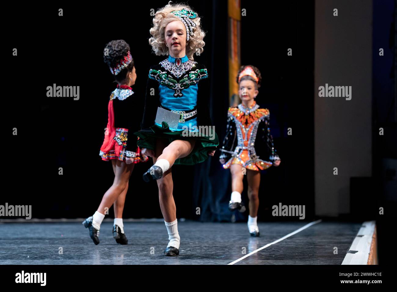 Competitors during the first day of the World Irish Dance Championships (Oireachtas Rince na
