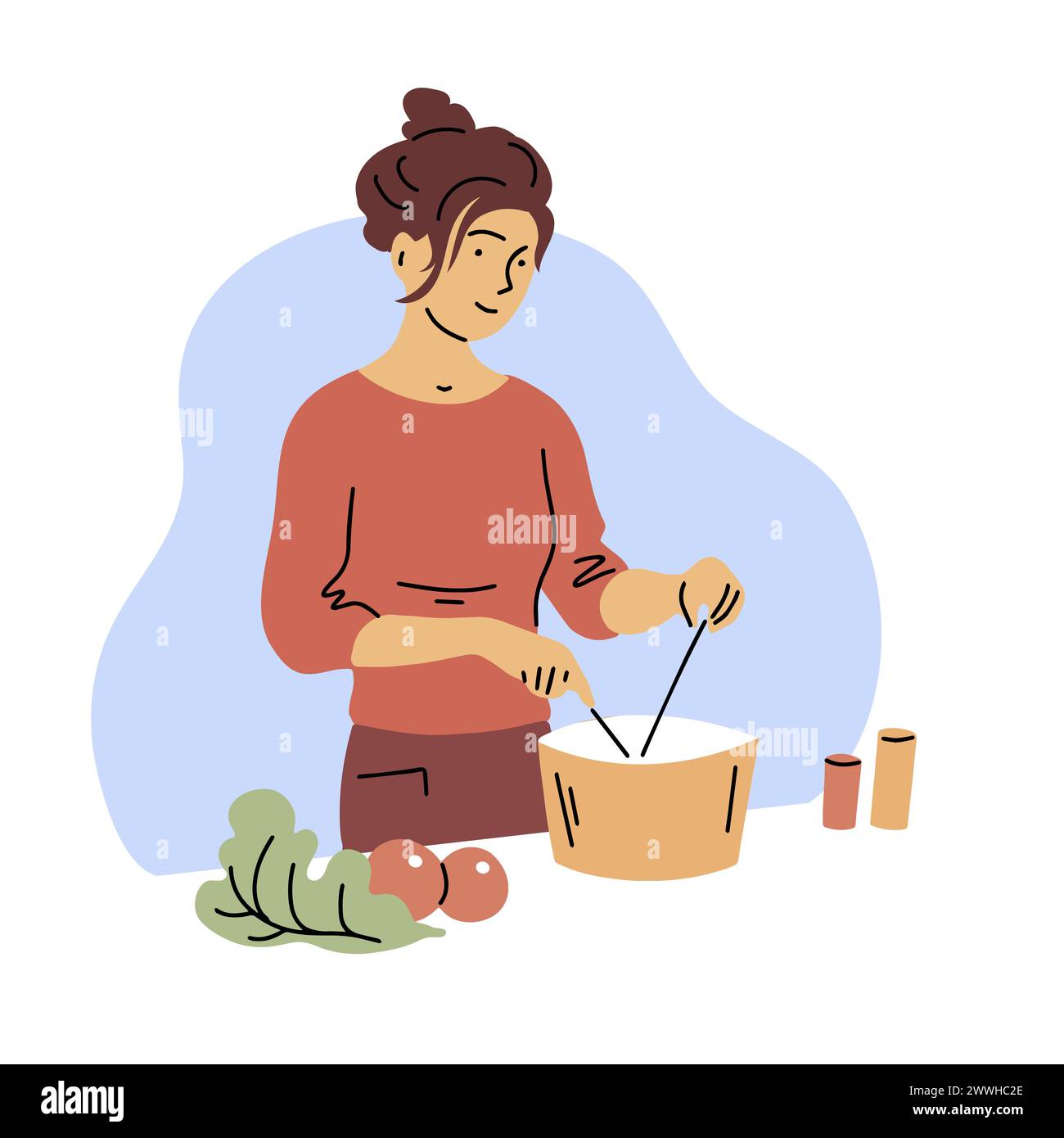 A young woman prepares a homemade dinner Stock Vector