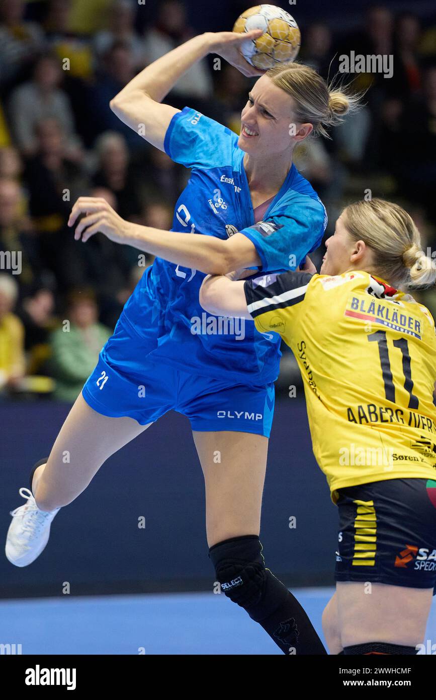 SG BBM Bietigheim's Kelly Dulfer during the Champions League play-offs match in women's handball between Ikast Handball - SG BBM Bietigheim in Ikast on Sunday, March 24, 2024.. (Photo: Mikkel Berg Pedersen/Ritzau Scanpix) Stock Photo