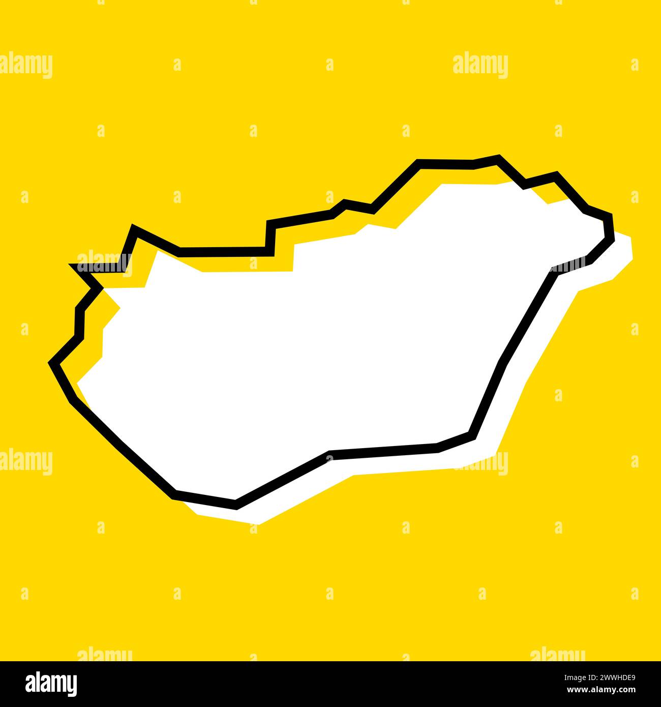 Hungary country simplified map. White silhouette with thick black ...