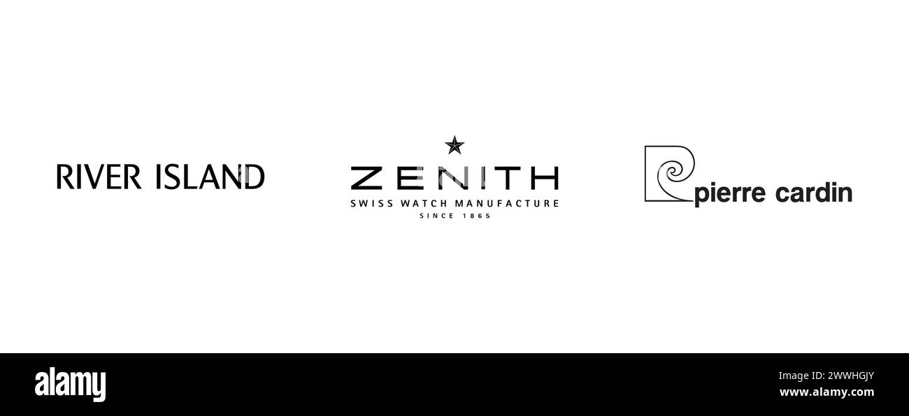 River Island, Zenith , Pierre Cardin. Editorial vector logo collection Stock Vector Image & Art
