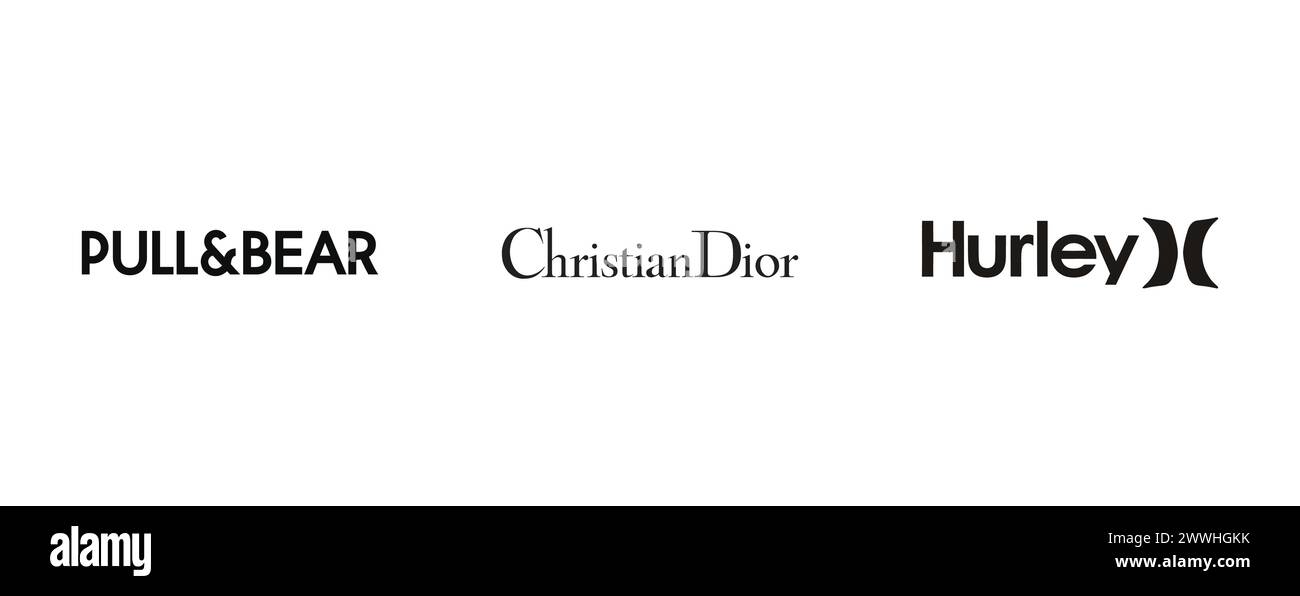 Dior, Hurley, Pull & Bear. Editorial vector logo collection. Stock Vector